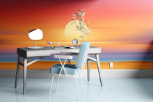 Cargar imagen en el visor de la galería, Orange Sunset Over Beach Wall Mural. Blurred Abstract Sunset Over Coastline. #6393
