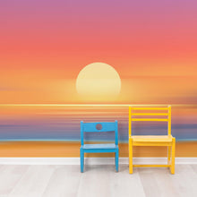 Load image into Gallery viewer, Orange Sunset Over Beach Wall Mural. Blurred Abstract Sunset Over Coastline. #6393
