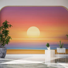 Load image into Gallery viewer, Orange Sunset Over Beach Wall Mural. Blurred Abstract Sunset Over Coastline. #6393
