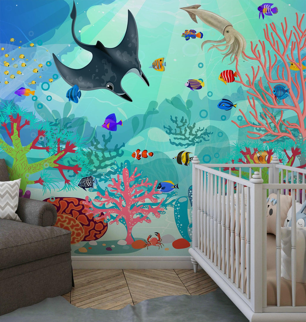 Aquarium Underwater Marine Sea Life Wall Mural. #6397