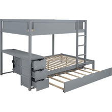 Carregar imagem no visualizador da galeria, Full-Over-Full Bunk Bed with Twin size Trundle, Storage and Desk, Gray
