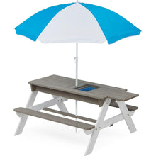 Carregar imagem no visualizador da galeria, 3-in-1 Kids Outdoor Wooden Picnic Table With Umbrella, Convertible Sand &amp; Wate, Gray ASTM &amp; CPSIA CERTIFICATION
