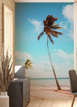 Cargar imagen en el visor de la galería, Palm Tree on Beach Coastline Wall Mural. Tropical Theme Peel and Stick Wallpaper Decor. #6401
