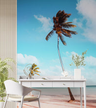 Cargar imagen en el visor de la galería, Palm Tree on Beach Coastline Wall Mural. Tropical Theme Peel and Stick Wallpaper Decor. #6401
