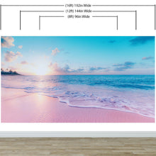 Carregar imagem no visualizador da galeria, Pastel Color Sunset over Paradise Beach Wall Mural. Pastel Pink and Blue Color Scheme Peel and Stick Wallpaper. #6404
