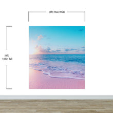 Carregar imagem no visualizador da galeria, Pastel Color Sunset over Paradise Beach Wall Mural. Pastel Pink and Blue Color Scheme Peel and Stick Wallpaper. #6404
