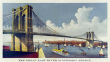 Cargar imagen en el visor de la galería, Vintage Brooklyn Bridge Illustration Wallpaper Mural - The Great East River Suspension Bridge. #6408
