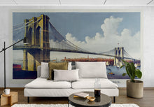 Cargar imagen en el visor de la galería, Vintage Brooklyn Bridge Illustration Wallpaper Mural - The Great East River Suspension Bridge. #6408
