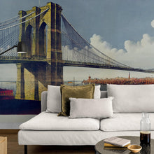 Cargar imagen en el visor de la galería, Vintage Brooklyn Bridge Illustration Wallpaper Mural - The Great East River Suspension Bridge. #6408
