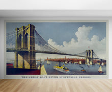 Cargar imagen en el visor de la galería, Vintage Brooklyn Bridge Illustration Wallpaper Mural - The Great East River Suspension Bridge. #6408
