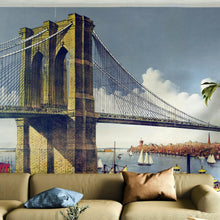 Cargar imagen en el visor de la galería, Vintage Brooklyn Bridge Illustration Wallpaper Mural - The Great East River Suspension Bridge. #6408
