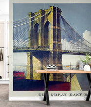 Cargar imagen en el visor de la galería, Vintage Brooklyn Bridge Illustration Wallpaper Mural - The Great East River Suspension Bridge. #6408
