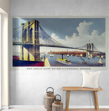 Cargar imagen en el visor de la galería, Vintage Brooklyn Bridge Illustration Wallpaper Mural - The Great East River Suspension Bridge. #6408
