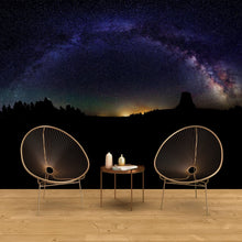 Cargar imagen en el visor de la galería, Milky Way Galaxy Stars Wall Mural. Starry Night Over Devils Tower National Monument Park. #6416
