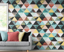 Cargar imagen en el visor de la galería, Triangle Geometric Abstract Palm Tree Leaves Pattern Wall Mural. #6431
