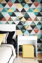 Cargar imagen en el visor de la galería, Triangle Geometric Abstract Palm Tree Leaves Pattern Wall Mural. #6431
