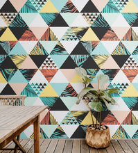 Cargar imagen en el visor de la galería, Triangle Geometric Abstract Palm Tree Leaves Pattern Wall Mural. #6431
