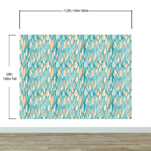 Load image into Gallery viewer, Teal Color Autumn Leaves Pattern Wall Mural. Retro Illustration Foliage Pattern. #6438
