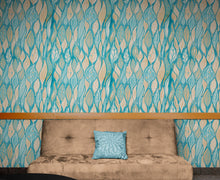 Load image into Gallery viewer, Teal Color Autumn Leaves Pattern Wall Mural. Retro Illustration Foliage Pattern. #6438
