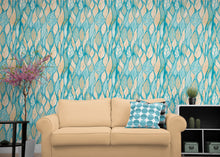 Load image into Gallery viewer, Teal Color Autumn Leaves Pattern Wall Mural. Retro Illustration Foliage Pattern. #6438
