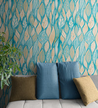 Load image into Gallery viewer, Teal Color Autumn Leaves Pattern Wall Mural. Retro Illustration Foliage Pattern. #6438
