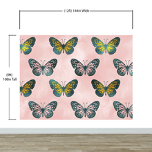 Cargar imagen en el visor de la galería, Large Butterfly Pattern on Pink Background Wall Mural. Bedroom, Nursery, Home Decor. Peel and Stick Wallpaper. #6441
