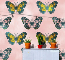 Cargar imagen en el visor de la galería, Large Butterfly Pattern on Pink Background Wall Mural. Bedroom, Nursery, Home Decor. Peel and Stick Wallpaper. #6441
