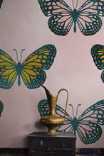 Cargar imagen en el visor de la galería, Large Butterfly Pattern on Pink Background Wall Mural. Bedroom, Nursery, Home Decor. Peel and Stick Wallpaper. #6441
