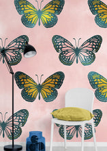 Cargar imagen en el visor de la galería, Large Butterfly Pattern on Pink Background Wall Mural. Bedroom, Nursery, Home Decor. Peel and Stick Wallpaper. #6441
