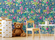 Cargar imagen en el visor de la galería, Colorful Flower Garden with Bird House Illustration Wall Mural. #6444
