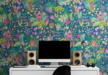 Cargar imagen en el visor de la galería, Colorful Flower Garden with Bird House Illustration Wall Mural. #6444
