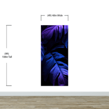 Cargar imagen en el visor de la galería, Tropical Wallpaper Blue and Purple Leaf Wall Mural on Dark Background #6445
