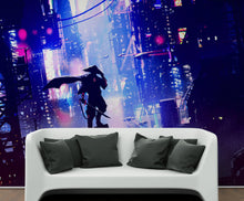 Cargar imagen en el visor de la galería, Japanese Samurai in Cyberpunk Futuristic City of Japan Wall Mural. #6452
