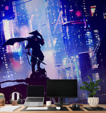 Cargar imagen en el visor de la galería, Japanese Samurai in Cyberpunk Futuristic City of Japan Wall Mural. #6452
