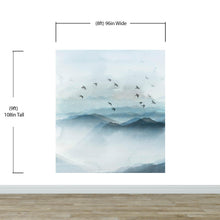 Load image into Gallery viewer, Birds Migrating Over Mountain Wall Mural. Asian Theme Peel and Stick Wallpaper. #6467
