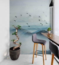 Load image into Gallery viewer, Birds Migrating Over Mountain Wall Mural. Asian Theme Peel and Stick Wallpaper. #6467
