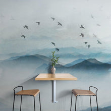 Load image into Gallery viewer, Birds Migrating Over Mountain Wall Mural. Asian Theme Peel and Stick Wallpaper. #6467
