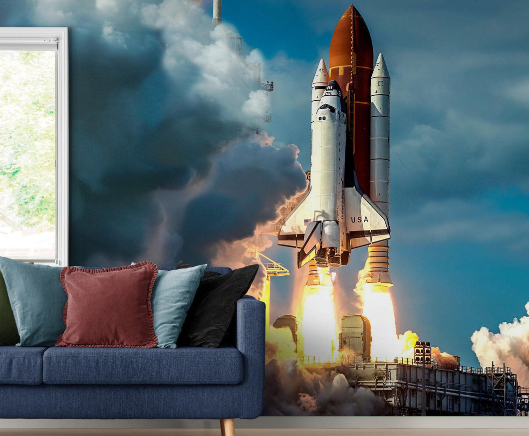 Space Shuttle Wall Mural Wallpaper. NASA Theme Wall Decor. #6470