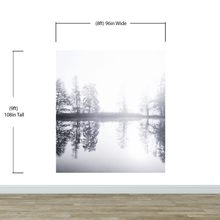 Carregar imagem no visualizador da galeria, Foggy Woodland Wall Mural. Warm Grey Misty Forest Lakeview Peel and Stick Wallpaper. #6474
