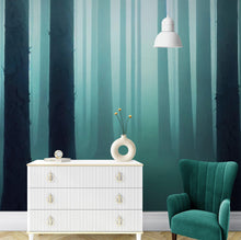 Cargar imagen en el visor de la galería, Foggy Forest Wall Mural. Emerald Green Mist Wallpaper. #6476
