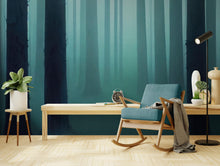 Cargar imagen en el visor de la galería, Foggy Forest Wall Mural. Emerald Green Mist Wallpaper. #6476
