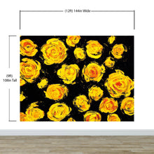 Cargar imagen en el visor de la galería, Flower Wallpaper Peel and Stick Wall Mural. Yellow Flowers on Black Background. #6499
