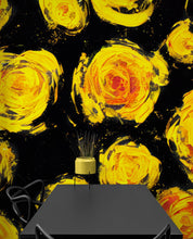 Cargar imagen en el visor de la galería, Flower Wallpaper Peel and Stick Wall Mural. Yellow Flowers on Black Background. #6499
