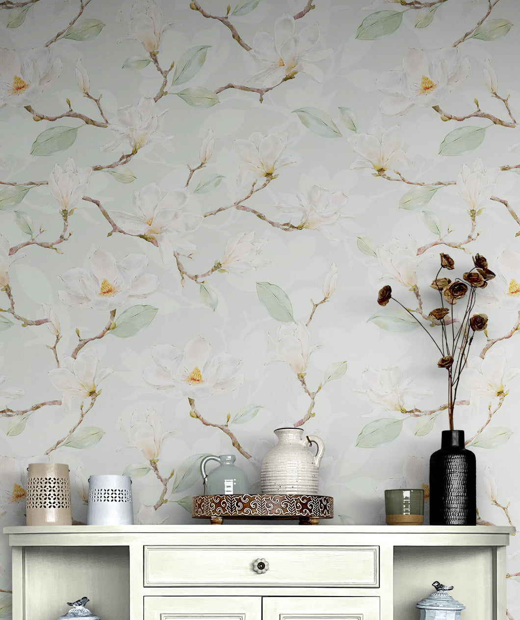 White Magnolia Wall Mural Peel and Stick Wallpaper. #6477