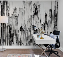 Cargar imagen en el visor de la galería, Black and White Urban City Wall Mural. Cyber Punk Cityscape. Minimalist Abstract Building Architect Wallpaper. #6487
