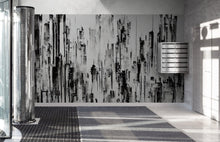 Cargar imagen en el visor de la galería, Black and White Urban City Wall Mural. Cyber Punk Cityscape. Minimalist Abstract Building Architect Wallpaper. #6487
