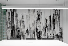 Cargar imagen en el visor de la galería, Black and White Urban City Wall Mural. Cyber Punk Cityscape. Minimalist Abstract Building Architect Wallpaper. #6487
