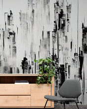 Cargar imagen en el visor de la galería, Black and White Urban City Wall Mural. Cyber Punk Cityscape. Minimalist Abstract Building Architect Wallpaper. #6487
