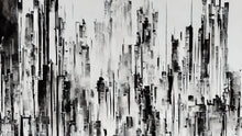 Cargar imagen en el visor de la galería, Black and White Urban City Wall Mural. Cyber Punk Cityscape. Minimalist Abstract Building Architect Wallpaper. #6487
