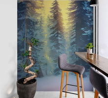 Carregar imagem no visualizador da galeria, Big Sequoia Tree Wall Mural. Snow on Trees Peel and Stick Wall Mural. #6490
